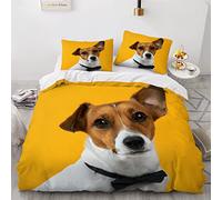 Parure de lit 200x200 Jack Russell 3D Motif Housse de Couette Ultra Doux Respirante 3 Pièces Chien Bedding avec Fermeture Éclair et 2 Taie d'oreiller Convient à Adultes Ado