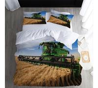 Parure de Lit 200x200cm Adulte Moissonneuses Batteuses Housse de Couette Tracteur Et Moissonneuse Batteuse 3 Pièces Parure de Lit Enfant avec 2 Taies d'oreiller 65x65cm, pour Enfant Adolescents