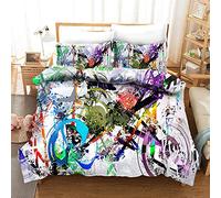 Parure de Lit 200x200cm Adulte Moto Graffiti Housse de Couette 1 Personnes Moto Tie-Dye Abstraite 3 Pièces Parure de Lit Enfant avec 2 Taies d'oreiller 65x65cm, pour Enfant Adolescents