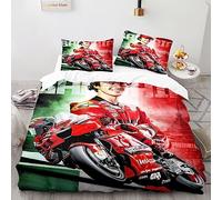 Parure de Lit 200x200cm Adulte Moto Housse de Couette 1 Personnes Courses De Motos De Sports Extrêmes 3 Pièces Parure de Lit Enfant avec 2 Taies d'oreiller 65x65cm, pour Enfant Adolescents