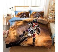 Parure de Lit 200x200cm Adulte Moto Housse de Couette 1 Personnes Moto De Course Hors Route 3 Pièces Parure de Lit Enfant avec 2 Taies d'oreiller 65x65cm, pour Enfant Adolescents