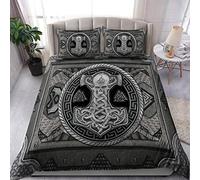 Parure de Lit 200x200cm Adulte Viking Housse de Couette 1 Personnes Le Marteau De Thor Viking 3 Pièces Parure de Lit Enfant avec 2 Taies d'oreiller 50x75cm, pour Enfant Adolescents