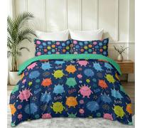 Parure de Lit 220 x 240 cm Motif Amusant Animaux Fantastiques, Housse de Couette et 2 x Taies d'oreiller 65 x 65 cm, Parure de Linge de Lit Cartoon avec Fermeture Éclair, Bleu