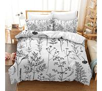 Parure de Lit 220x240 Adulte Fleurs Noir Blanc Housse de Couette Microfibre 3 Pièces Parure de Lit 1 Housses de Couettes + 2 Taies Oreiller 50x75cm Souple Linge de Lit et Oreillers