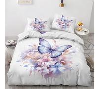 Parure de Lit 220x240 Adulte Papillon Blanc Housse de Couette 2 Personnes Sets de Housses de Couettes Microfibre avec 2 Taies d'oreiller 65x65cm, Insecte Motif Parures de Lit