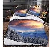 Parure de Lit 220x240 Adulte Paysage D'hiver Housse de Couette 2 personne Montagne Enneigée Adolescents 3D Motif avec Fermeture Éclai Doux Respirant Microfibre 3 Pièces,2 Taies d'oreiller 50x75