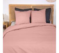 Parure de lit 220x240 cm Adulte - Housse de Couette 220x240 cm + 2 Taies d'oreiller 63x63 cm en percale de coton gris uni - Set de Housse de Couette 100% percale de coton (220x240 cm) (Rose)