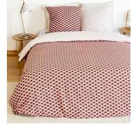 Parure de lit 220x240 cm - COTE DECO - Imprimé géométrique - Microfibre - Rouge Blanc - Adulte