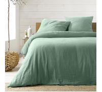 Parure de lit 240 x 220 cm double gaze coton uni 57 fils Angelia Sauge