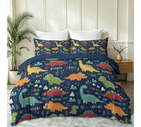 Parure de Lit 240 x 260 cm Cartoon Amusant Dinosaure Animaux Fantastiques, Housse de Couette en Microfibre Brossée Douce avec Taies d'oreiller, Fermeture Éclair et Attaches de CoinLinge de Lit, Vert