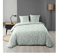 Parure de lit 240x220 cm + 2 taies - Microfibre imprimée SEQUOIA - Motif feuillage vert sauge