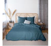 Parure de lit 240x220 cm coton lin lavé LINO bleu marine 3 pièces