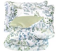 Parure de lit 240x220 cm satin de coton ANGÈLE vert tilleul 3 pièces taies 50x70 cm