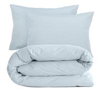 Parure de lit 240x220 cm set 50x70 cm percale MANOIR bleu Glacier