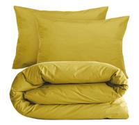 Parure de lit 240x220 cm set 50x70 cm percale MANOIR jaune Moutarde