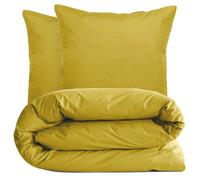 Parure de lit 240x220 cm set 65x65 cm percale MANOIR jaune Moutarde