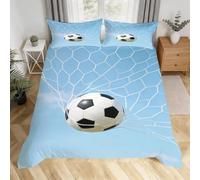 Parure de Lit 240x260 But de Football Housse de Couette 2 Personnes | Microfibre, Anti-froissage, Ballon de Foot 3D Imprimée, Literie Set 3 Pièces, Fermeture Éclair, 2 Taies d'oreille