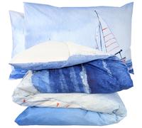 Parure de lit 260x240 cm 50x70 cm percale REGATE bleu 3 pièces