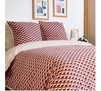 Parure de lit 260x240 cm en microfibre TIAGOH rouge motif géométrique 3 pièces