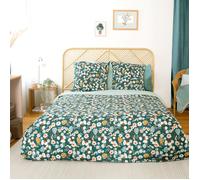 Parure de lit 260x240 cm microfibre CUEILLETTE vert 3 pièces