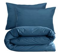 Parure de lit 260x240 cm set 50x70 cm percale MANOIR bleu Marine