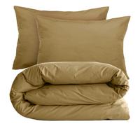 Parure de lit 260x240 cm set 50x70 cm percale MANOIR marron Cognac