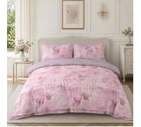 Parure de Lit 260x240 Coton Percale 80 fils Housse de Couette Esprit Jardin Fleuri & Feuillage 2 Taies 65x65cm FC-2520_FC-131