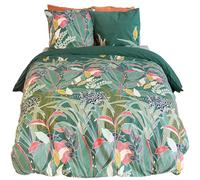 Parure de lit 260x240cm en Coton GIGAJUNG Vert Motif Tropical 3 pièces