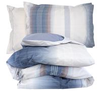 Parure de lit 280x240 cm 50x70 cm percale ESTEBAN bleu 3 pièces