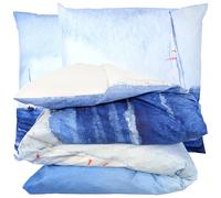 Parure de lit 280x240 cm 65x65 cm percale REGATE bleu 3 pièces