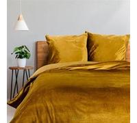 Douceur d'Intérieur, Parure de Lit 3 Pièces (240 x 220 cm) Velina Ocre, Velours Uni