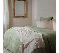 Parure de lit 3 pièces 240x220 cm et 50x70 cm mousseline de coton MILOS vert mousse