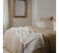 Parure de lit 3 pièces 260x240 cm et 50x70 cm mousseline de coton MILOS marron camel