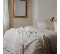 Parure de lit 3 pièces 260x240 cm et 65x65 cm mousseline de coton MILOS beige ficelle