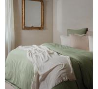 Parure de lit 3 pièces 260x240 cm et 65x65 cm mousseline de coton MILOS vert mousse