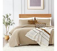 Parure de lit 3 pièces avec couvre-oreillers pour très grand lit, couvre-lit léger et doux, couverture matelassée fine, toutes saisons, été et printemps, 3 pièces, 264,2 x 228,6 cm, beige crème