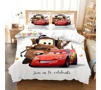 Parure De Lit 3 Pieces Cars - Motif Dessin Anime Mignon Et Doux, Ideal Pour La Chambre À Coucher - Housse De Couette Et 2 Taies D'oreiller Avec Motifs De Personnages Mignons - Deco