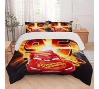 Parure De Lit 3 Pieces Cars Pour 3 Chambres : Housse De Couette En Polyester Doux, 2 Taies D'oreiller Avec Motif Voiture Rouge Éclair, Fermeture Éclair, Ideal Pour La Decoration De