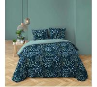 Parure de lit 3 pièces - DOUCEUR D'INTÉRIEUR - STACY - 260x240 cm - 100% coton 57 fils - Imprimé végétal bleu nuit