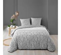 Douceur d'Intérieur - Housse de couette réversible Flavie 240 x 220 cm coton 57 fils + 2 taies Gris