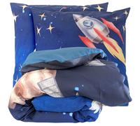 Parure de lit 3 pièces : housse 200x200 cm et taie 65x65 cm en percale de coton THOMAS bleu