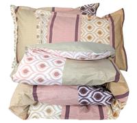Parure de lit 3 pièces : housse 200x200 cm et taies 50x70 cm 100% coton INOUK rose/beige