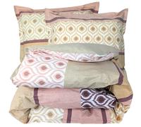 Parure de lit 3 pièces : housse 200x200 cm et taies 65x65 cm 100% coton INOUK rose/beige