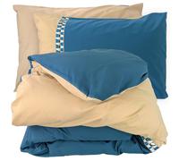 Parure de lit 3 pièces : housse 260x240 cm et taies 50x70 cm en percale de coton LINOA bleu cobalt