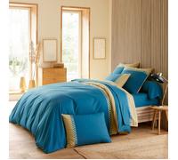 Parure de lit 3 pièces : housse 300x240 cm et taies 65x65 cm en percale de coton LINOA bleu cobalt