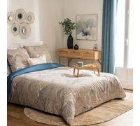 Atmosphera - Parure de lit imprimée Ilyan - Percale - Bleu - 260x240 cm