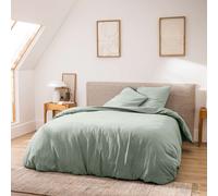Douceur d'Intérieur – Parure de lit 3 pièces Meline 260 x 240 cm 100% coton fils teints Sauge