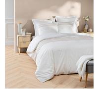 Douceur d'Intérieur Housse de couette Opera 220x240 cm + taies 100% coton fils teints brodés Blanc