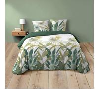 Parure de lit 3 pièces Otika 240 x 220 cm - 100% coton 42 fils - Feuillage Vert