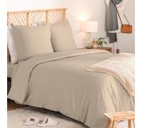 Parure de Lit 3 Pièces Percale 260x240cm Beige Lin
